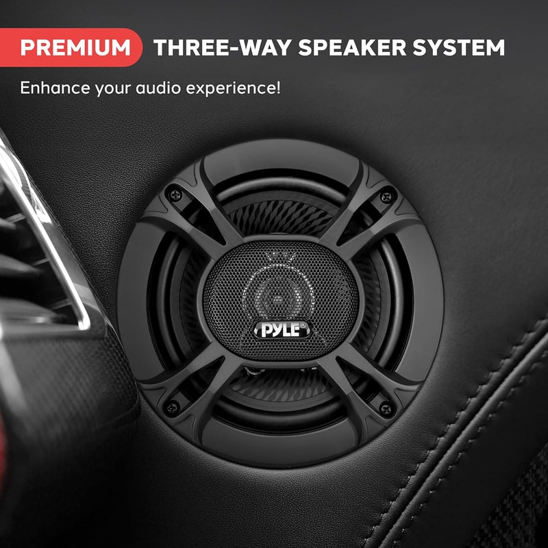 Pyle مكبرات صوت السيارة العالمية 3-طرق من بايل - 300 واط 6.5 بوصة ثلاثية المحاور صوت عالي الجودة مكبر صوت سيارة عالمي OEM بديل سريع مكون مكبر صوت مثبت على باب السيارة / لوحة جانبية متوافق PL613BK (زوج) ، أسود - Image 2