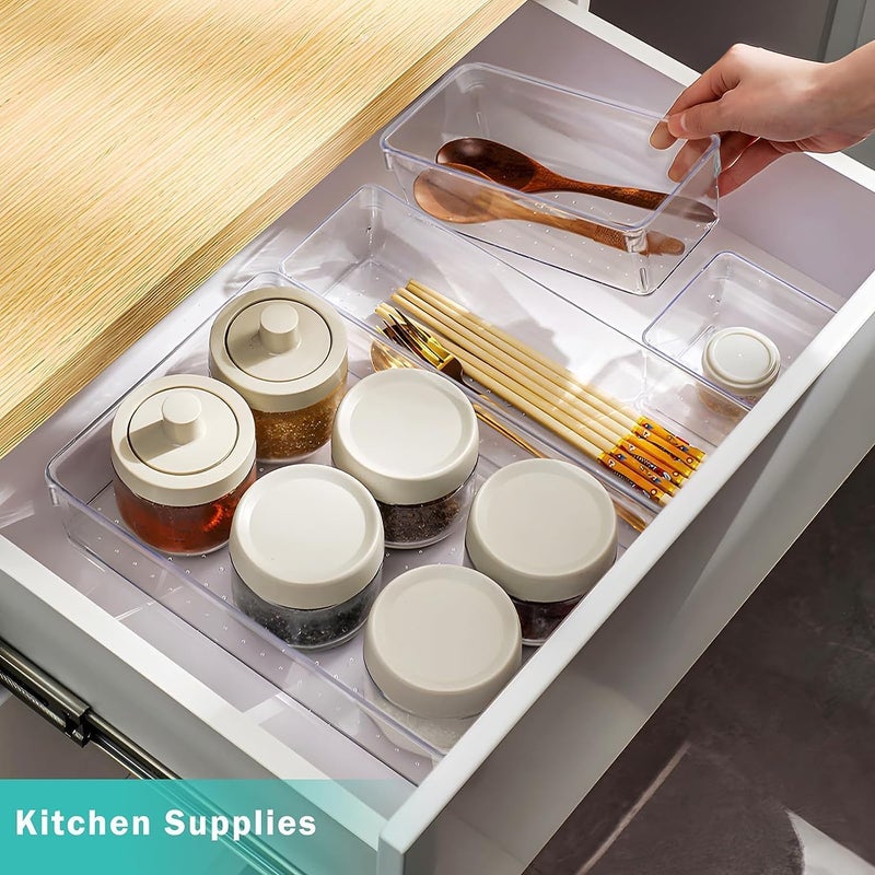 DR Mall Drawer Organizer Divider Tray, Stationery organizers for drawers, Cupboard organizer for Vanity Trays Organizer, Makeup Cutlery, Bathroom Cosmetic organizer, Drawer organizer (4 PCS) - Image 3