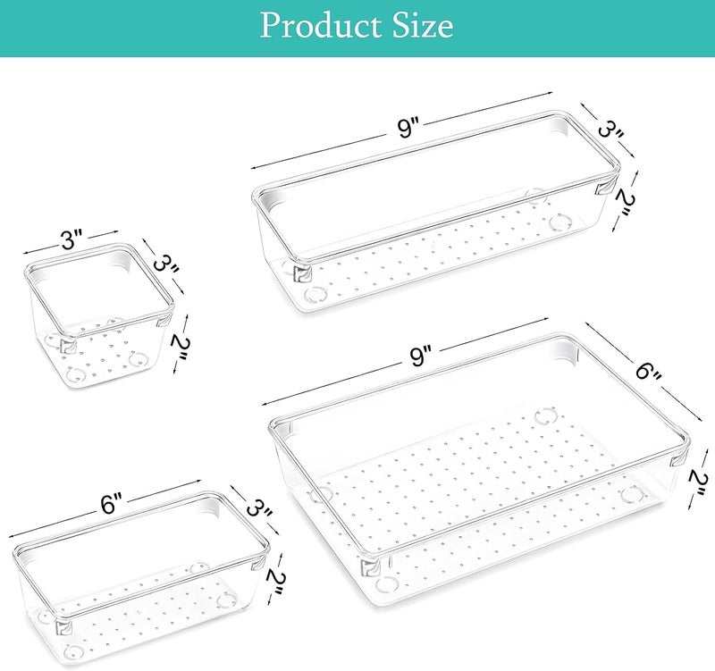 DR Mall Drawer Organizer Divider Tray, Stationery organizers for drawers, Cupboard organizer for Vanity Trays Organizer, Makeup Cutlery, Bathroom Cosmetic organizer, Drawer organizer (4 PCS) - Image 2