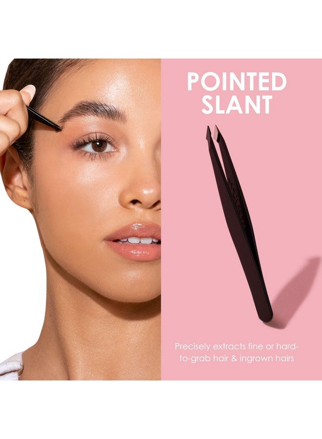 JAPONESQUE Pointed-Slant & Slant Tweezers, 2 Pack for Eyebrow Grooming, Facial Hair Removal, Rose Gold and Black, Stainless Steel - Image 5