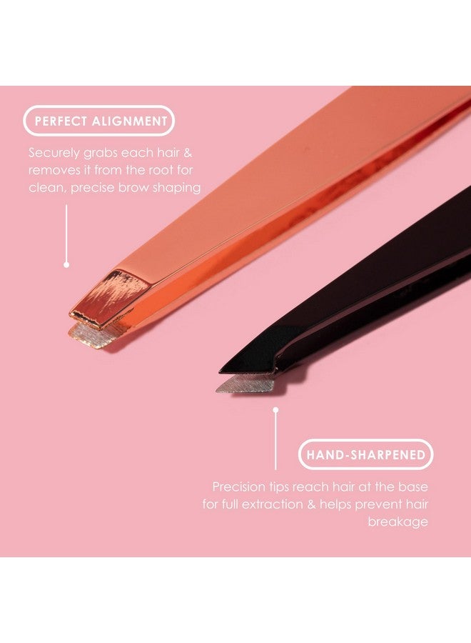 JAPONESQUE Pointed-Slant & Slant Tweezers, 2 Pack for Eyebrow Grooming, Facial Hair Removal, Rose Gold and Black, Stainless Steel - Image 3