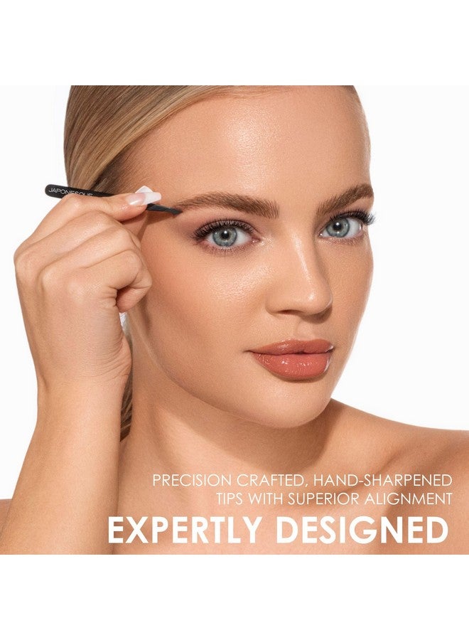 JAPONESQUE Pointed-Slant & Slant Tweezers, 2 Pack for Eyebrow Grooming, Facial Hair Removal, Rose Gold and Black, Stainless Steel - Image 2