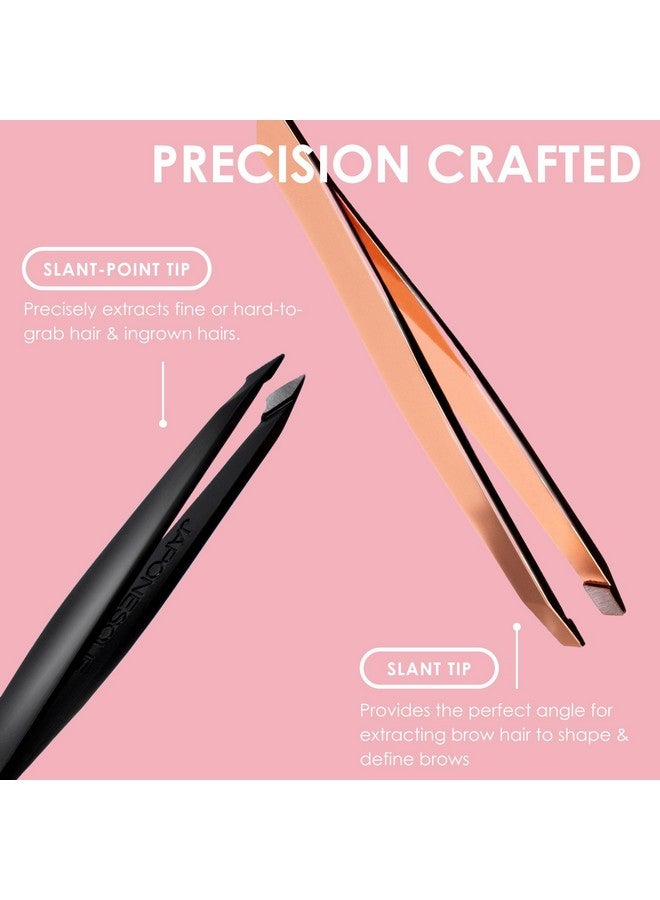 JAPONESQUE Pointed-Slant & Slant Tweezers, 2 Pack for Eyebrow Grooming, Facial Hair Removal, Rose Gold and Black, Stainless Steel - Image 4