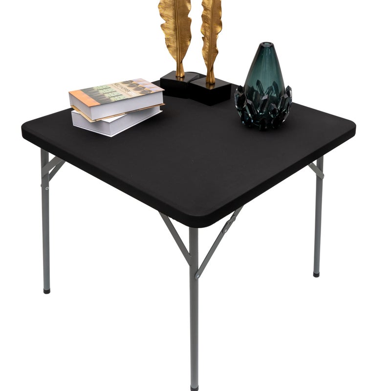 NEWISHER NEWISHER Square Fitted Table Cover Black Cocktail Topper Spandex Stretchable Table Top Tablecloth 36 x 36 Inch 