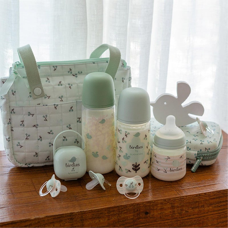 Suavinex, Baby Pacifier Holder, for Carrying 2 Pacifiers, Box – Durable and Easy to Clean Case, with Flexible Handle for Hanging from Bag, Trolley or Cot, Secure Closure, +0 Months, Birdies Green - Image 4