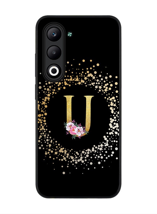 For Oppo A5 5G / A5 4G Case,Slim fit Camera Protection, Shockproof Thin Phone cover  - Custom Monogram Floral - U ( Black )