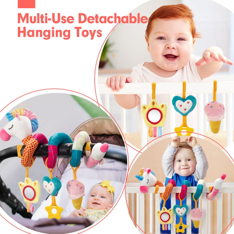 hahaland Car Seat Toys for Babies 0-6 Months Girl - Baby Toys 3-6 Months - Rattle, Mirror, Crinkle, Squeaky Carseat Stroller Toy 0-6 Months Developmental Newborn Baby Girl Birthday Gifts - Image 5