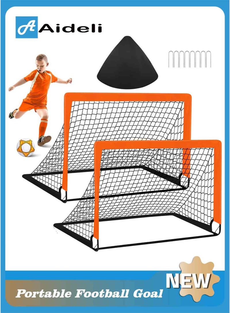 Aideli 2 Pack Soccer Goal Nets 120×90 cm, Foldable Football Goal for Kids and Adults, Easy Setup Practice Net for Backyard Games, Portable Training Goal with Carry Bag – Orange - Image 1