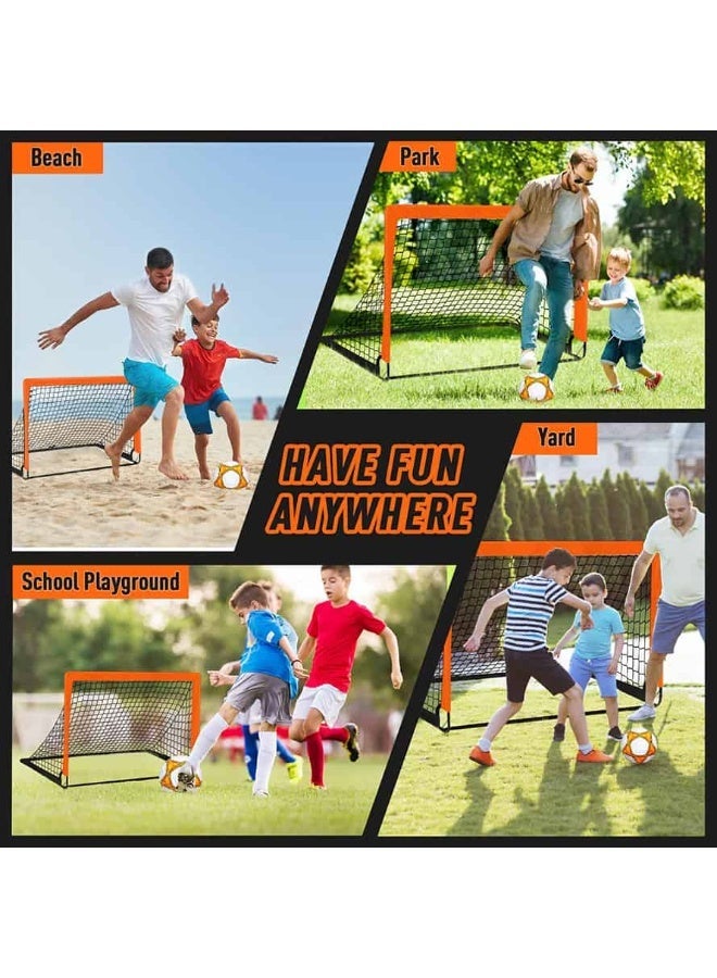 Aideli 2 Pack Soccer Goal Nets 120×90 cm, Foldable Football Goal for Kids and Adults, Easy Setup Practice Net for Backyard Games, Portable Training Goal with Carry Bag – Orange - Image 3