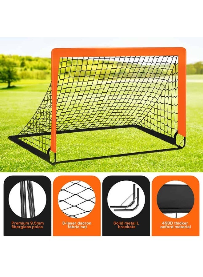 Aideli 2 Pack Soccer Goal Nets 120×90 cm, Foldable Football Goal for Kids and Adults, Easy Setup Practice Net for Backyard Games, Portable Training Goal with Carry Bag – Orange - Image 4