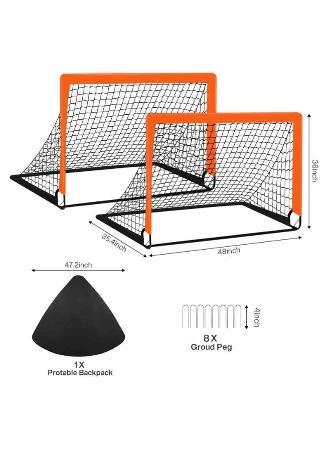 Aideli 2 Pack Soccer Goal Nets 120×90 cm, Foldable Football Goal for Kids and Adults, Easy Setup Practice Net for Backyard Games, Portable Training Goal with Carry Bag – Orange - Image 2