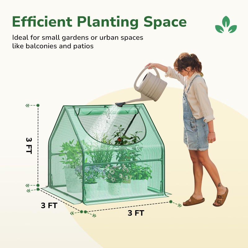 Greatbuddy Portable 3Ã—3Ã—3FT Mini Greenhouse, High-Density PE Plant Cover with Roll-up Zipper Window, Perfect for Indoor Outdoor Plant Growing - Image 2
