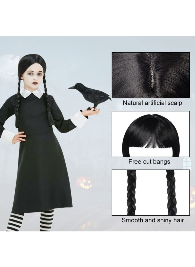 SYOSI - Long Plaited Wig With Bang Fringe for Women Ladies Synthetic Full Hair Natural Black Brunette Wig with Bangs for Cosplay Costume or Daily Life - Image 1