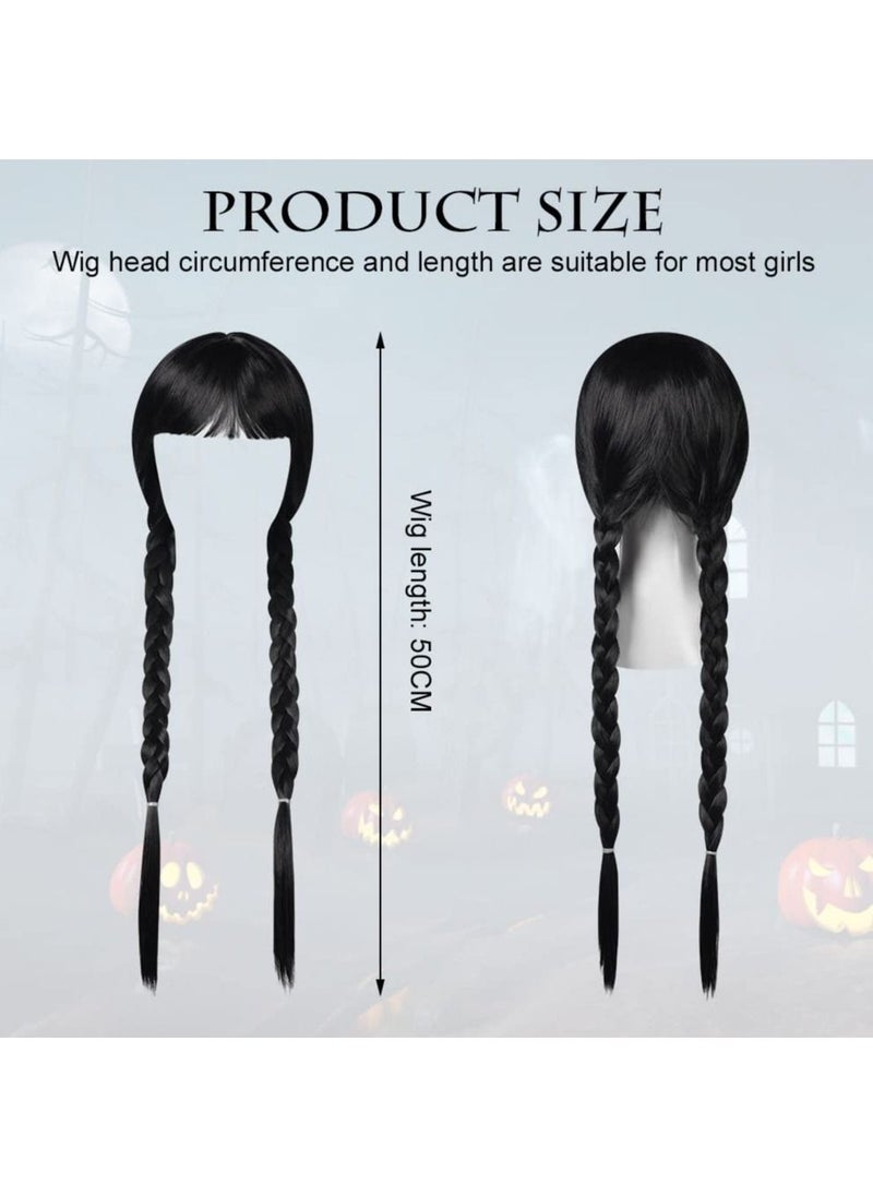 SYOSI - Long Plaited Wig With Bang Fringe for Women Ladies Synthetic Full Hair Natural Black Brunette Wig with Bangs for Cosplay Costume or Daily Life - Image 1