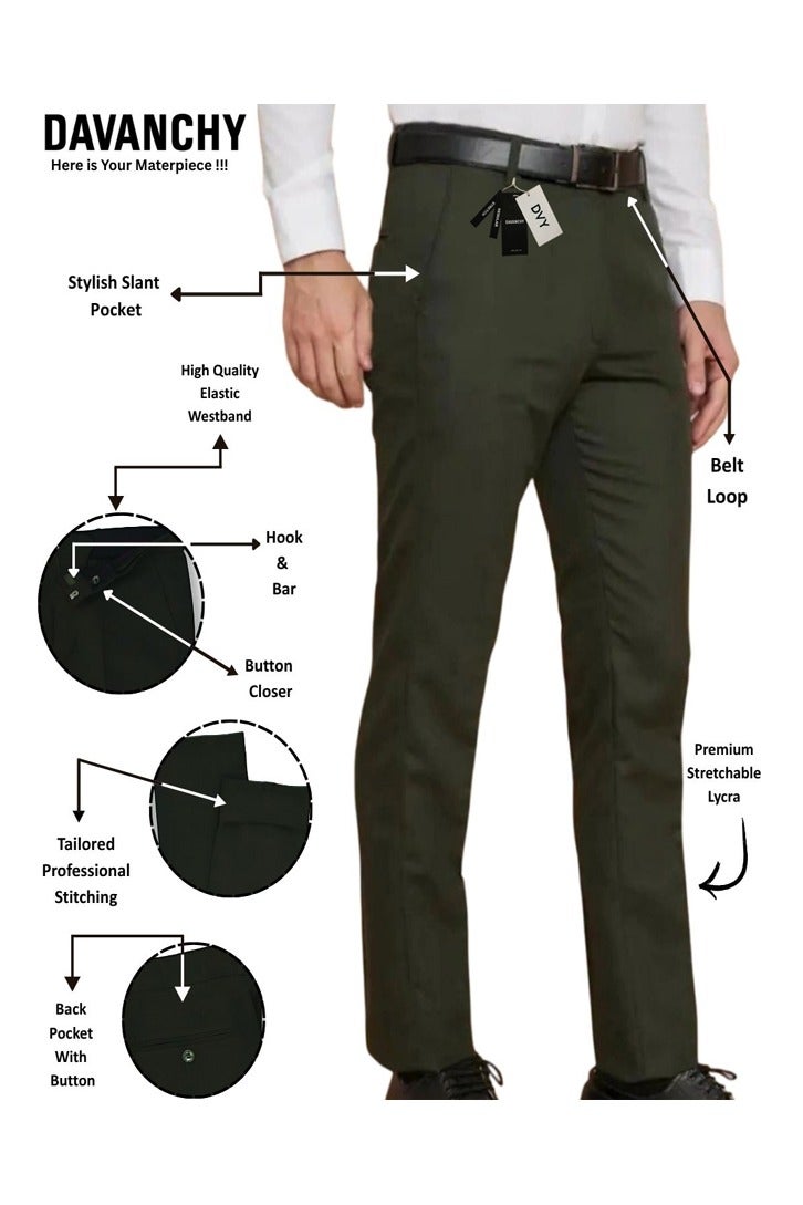 DAVANCHY Men Olive Green Pant Wedding Wear Party Wear Classic Dress Pant Night Outing & Dinner Date Wear Perfect For Formal Wear  - Image 4