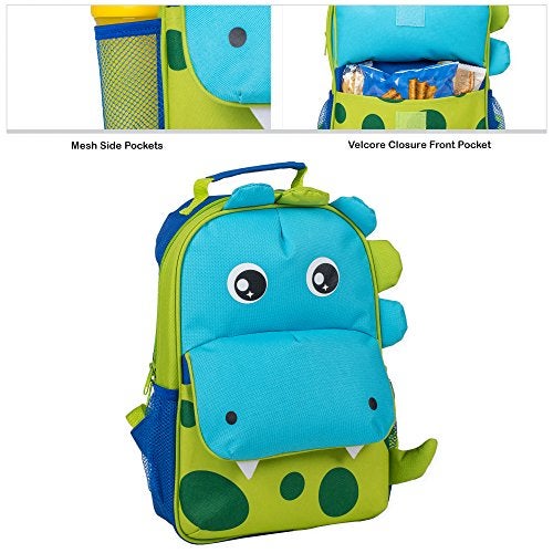 Class Collections Green Spotted Dinosaur Dimensional Animal Shape Water Resistant Preschool Backpack - Image 4