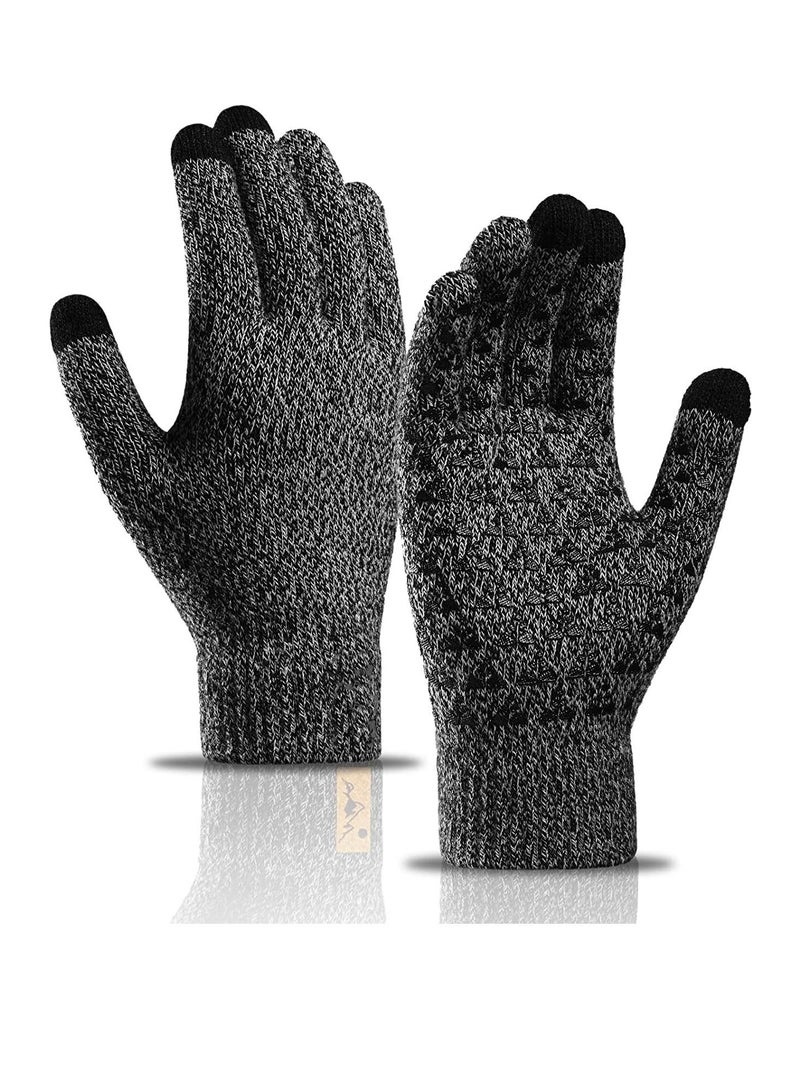 Excefore 2 Pairs of Winter Knit Gloves, Warm Full Fingers Men Women with Upgraded Touch Screen - Anti-Slip Glove Fleece Lined for Winter Outdoor sports for Winter Outdoor sports, 21x11CM  - Image 1