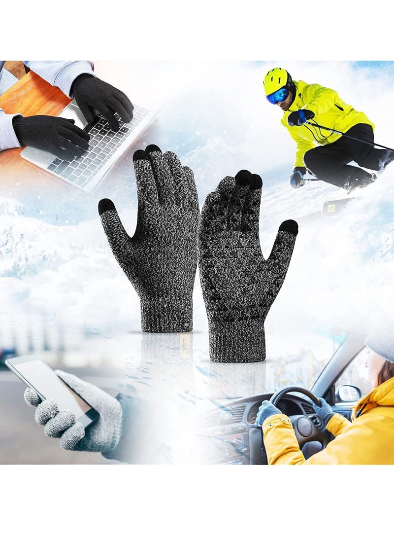 Excefore 2 Pairs of Winter Knit Gloves, Warm Full Fingers Men Women with Upgraded Touch Screen - Anti-Slip Glove Fleece Lined for Winter Outdoor sports for Winter Outdoor sports, 21x11CM  - Image 5
