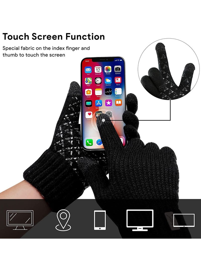 Excefore 2 Pairs of Winter Knit Gloves, Warm Full Fingers Men Women with Upgraded Touch Screen - Anti-Slip Glove Fleece Lined for Winter Outdoor sports for Winter Outdoor sports, 21x11CM  - Image 2