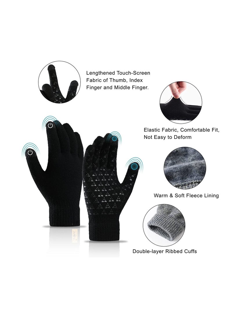 Excefore 2 Pairs of Winter Knit Gloves, Warm Full Fingers Men Women with Upgraded Touch Screen - Anti-Slip Glove Fleece Lined for Winter Outdoor sports for Winter Outdoor sports, 21x11CM  - Image 3