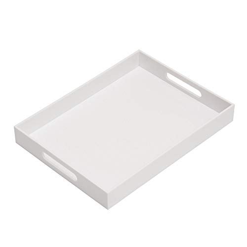 KEVLANG Glossy White Acrylic Serving Tray, 12x16Inch, Sturdy Kitchen Countertop Organizer, Decorative Vanity Table Tray, Ottoman Tray, 3/16 inch Thickness - Image 1