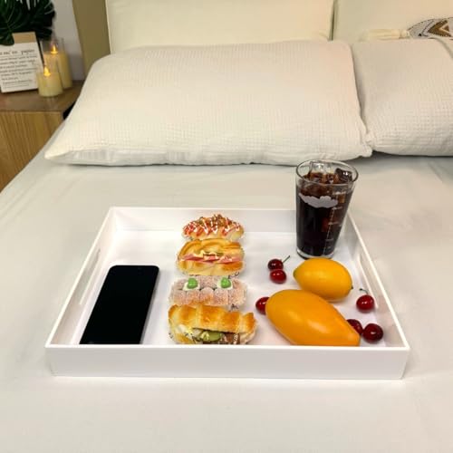 KEVLANG Glossy White Acrylic Serving Tray, 12x16Inch, Sturdy Kitchen Countertop Organizer, Decorative Vanity Table Tray, Ottoman Tray, 3/16 inch Thickness - Image 4