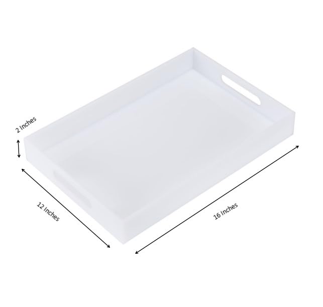 KEVLANG Glossy White Acrylic Serving Tray, 12x16Inch, Sturdy Kitchen Countertop Organizer, Decorative Vanity Table Tray, Ottoman Tray, 3/16 inch Thickness - Image 2