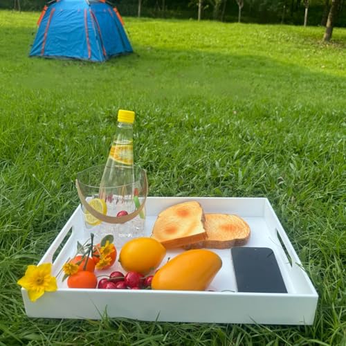 KEVLANG Glossy White Acrylic Serving Tray, 12x16Inch, Sturdy Kitchen Countertop Organizer, Decorative Vanity Table Tray, Ottoman Tray, 3/16 inch Thickness - Image 5