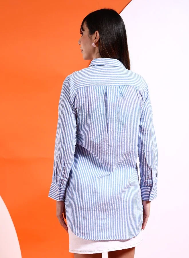 Freehand Women Oversized Striped Shirt