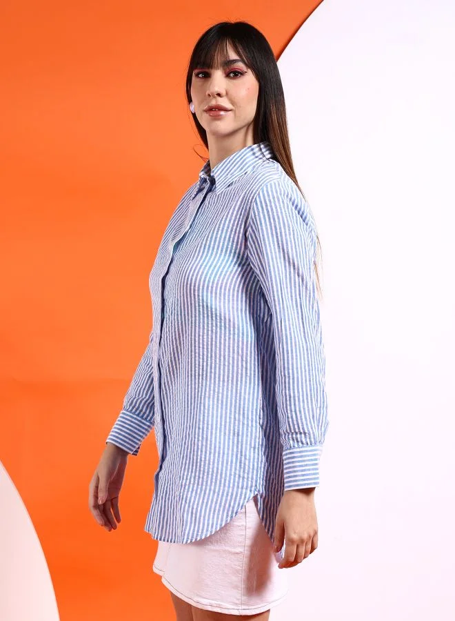 Freehand Women Oversized Striped Shirt