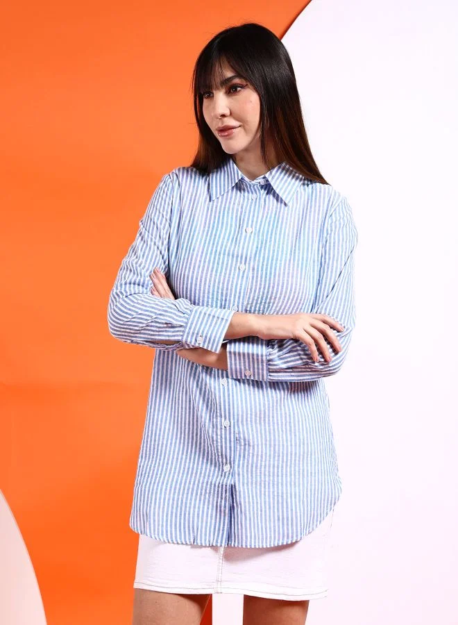 Freehand Women Oversized Striped Shirt