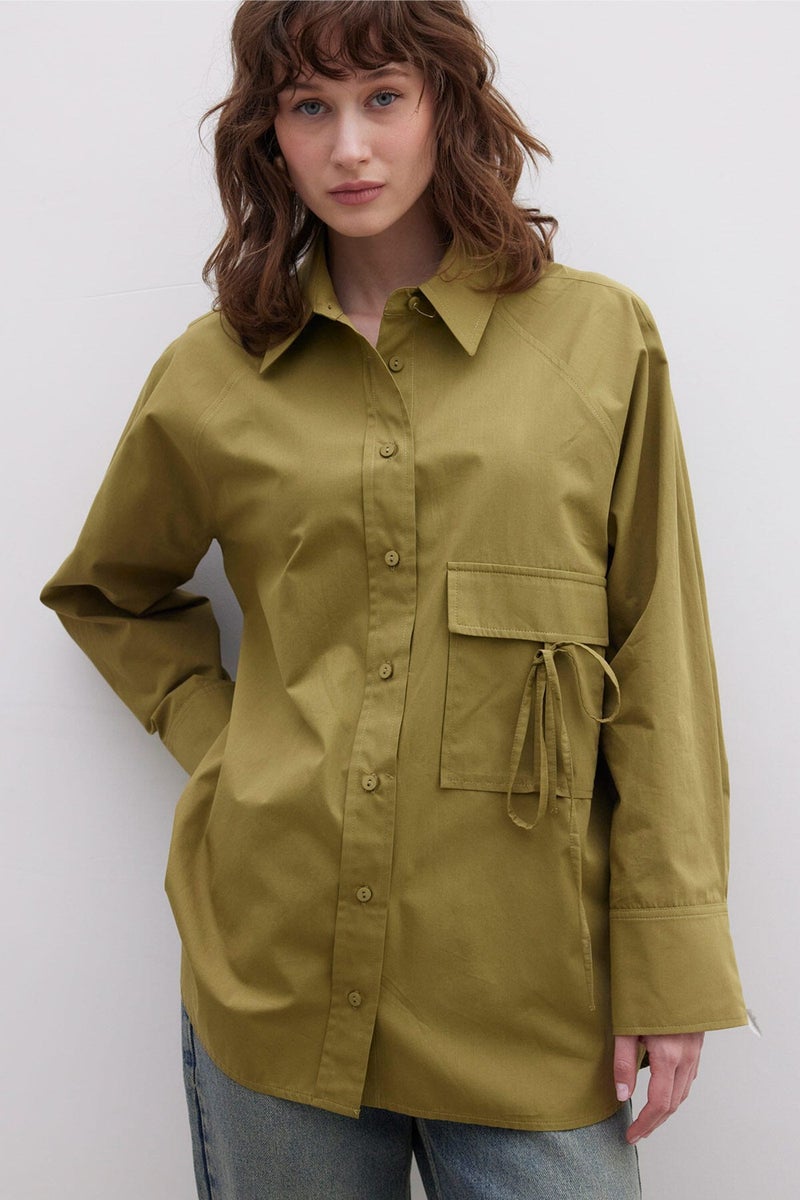 Manuka Pocket Tie Detail Shirt Green  - Image 1