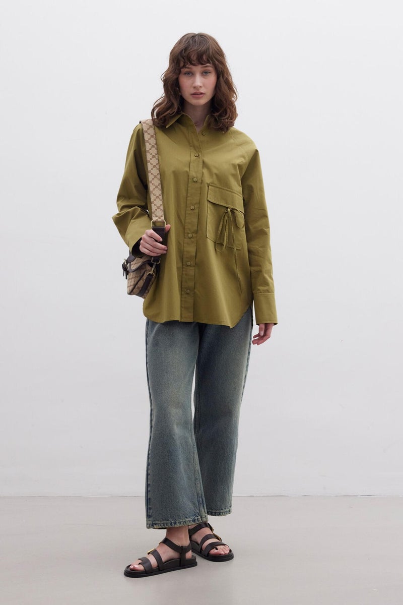 Manuka Pocket Tie Detail Shirt Green  - Image 2
