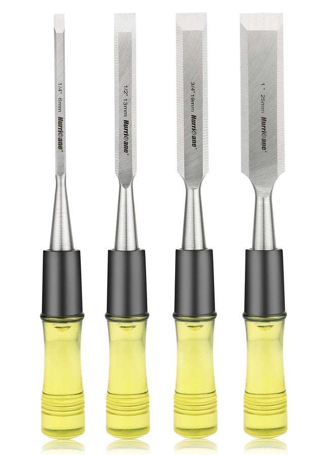 هوريكان طقم إزميل خشب من هوريكان، مكون من 4 قطع، لأعمال النجارة. شفرات فولاذية CR-V مشطوفة الحواف مع أغطية أمان. مقبض متين من مادة PVC عالية التحمل، للنحت الدقيق ومشاريع "اصنعها بنفسك" (1/4 بوصة، 1/2 بوصة، 3/4 بوصة، 1 بوصة). - Image 1