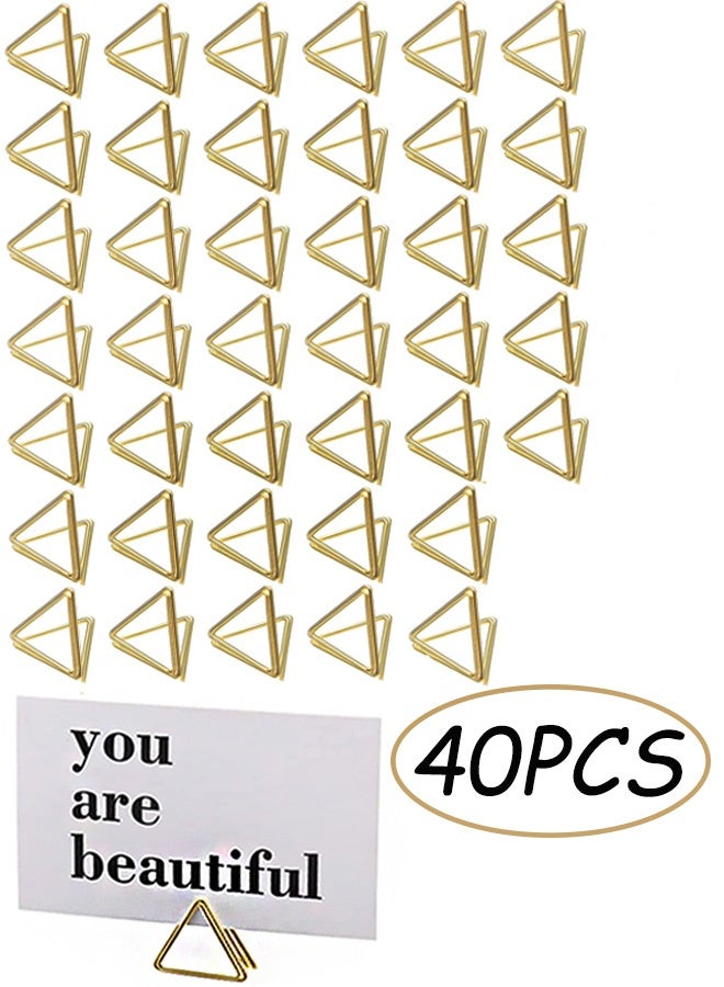 40 قطعة من مشابك بطاقات الأسماء المعدنية على شكل مثلث أنيقة للزفاف صغيرة الحجم حاملات أرقام حاملات بطاقات الصور زينة المناسبات تصميم جميل لحفلات الزفاف والحفلات والاستخدام المنزلي - Image 1