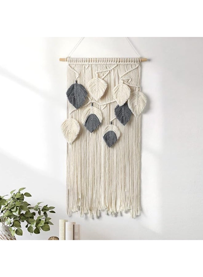 انتيكيانو مكرمية بوهو تعلق على الحائط، ديكور حائط مع شراشيب واوراق شجر منسوجة انيقة لغرفة النوم والمعيشة والشقة والسكن الجامعي والجاليري، افكار هدايا مصنوعة يدويا مثالية - Image 5