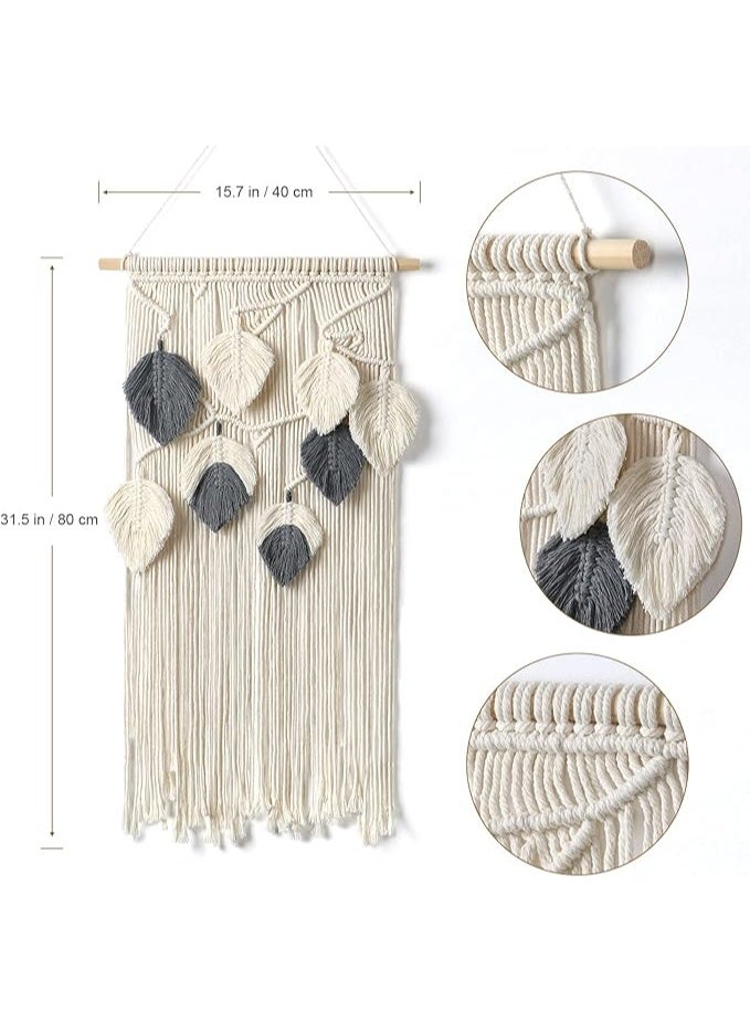 انتيكيانو مكرمية بوهو تعلق على الحائط، ديكور حائط مع شراشيب واوراق شجر منسوجة انيقة لغرفة النوم والمعيشة والشقة والسكن الجامعي والجاليري، افكار هدايا مصنوعة يدويا مثالية - Image 2