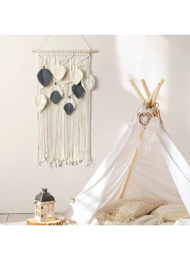 انتيكيانو مكرمية بوهو تعلق على الحائط، ديكور حائط مع شراشيب واوراق شجر منسوجة انيقة لغرفة النوم والمعيشة والشقة والسكن الجامعي والجاليري، افكار هدايا مصنوعة يدويا مثالية - Image 4