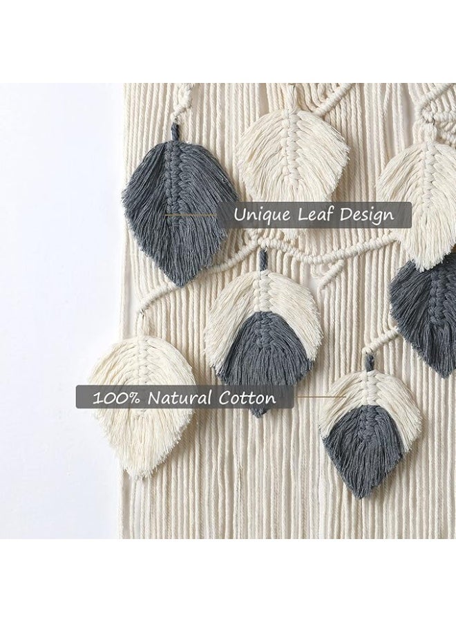 انتيكيانو مكرمية بوهو تعلق على الحائط، ديكور حائط مع شراشيب واوراق شجر منسوجة انيقة لغرفة النوم والمعيشة والشقة والسكن الجامعي والجاليري، افكار هدايا مصنوعة يدويا مثالية - Image 3