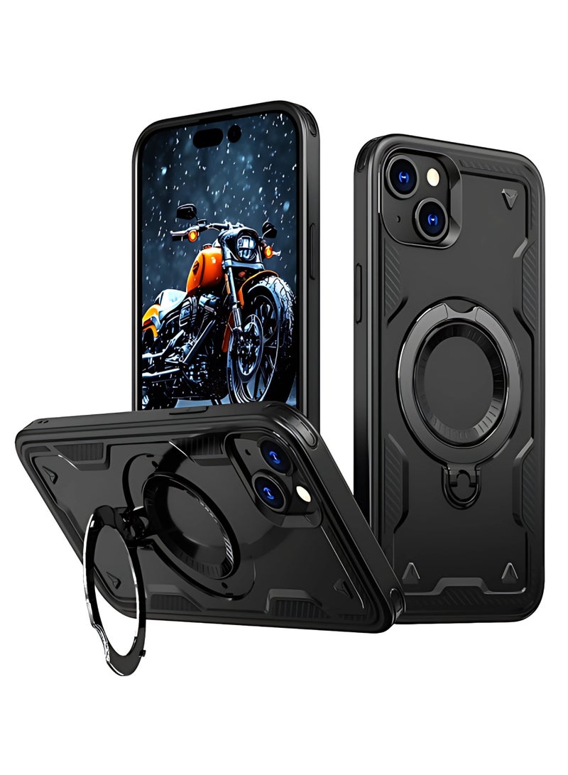 XLogiX for iPhone 15 Armoured Case with Built-in Kickstand | Heavy-Duty Protection | Shockproof | Slim Design | Compatible with MagSafe Accessories, ArmourX Series for iPhone 15 - BLACK - Image 1