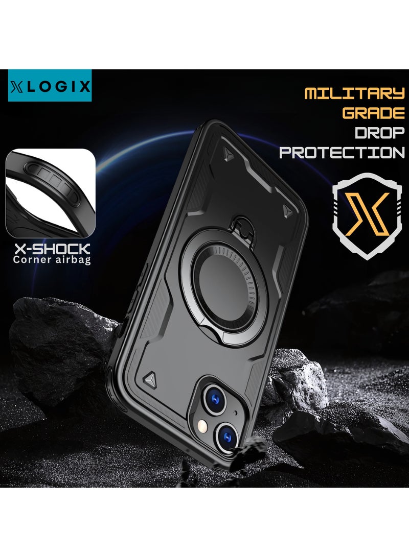 XLogiX for iPhone 15 Armoured Case with Built-in Kickstand | Heavy-Duty Protection | Shockproof | Slim Design | Compatible with MagSafe Accessories, ArmourX Series for iPhone 15 - BLACK - Image 2