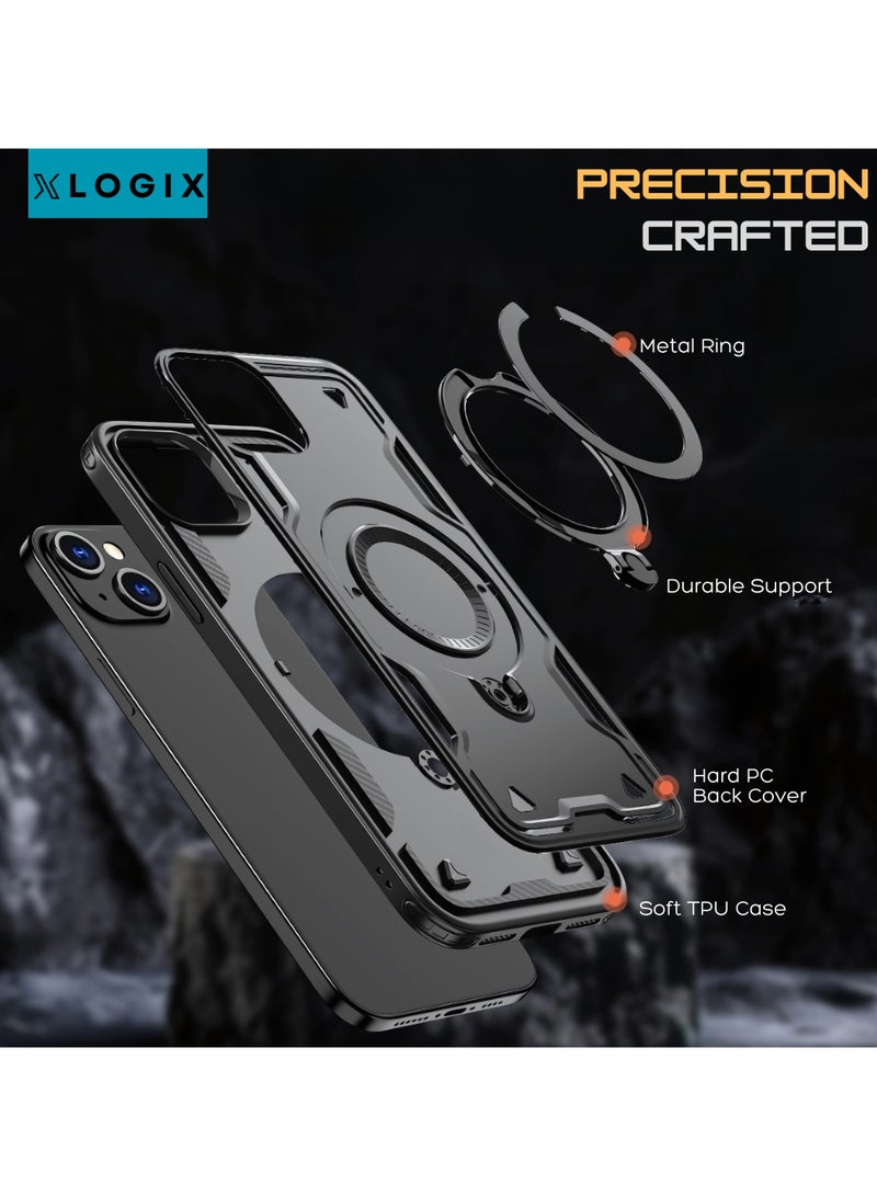 XLogiX for iPhone 15 Armoured Case with Built-in Kickstand | Heavy-Duty Protection | Shockproof | Slim Design | Compatible with MagSafe Accessories, ArmourX Series for iPhone 15 - BLACK - Image 3