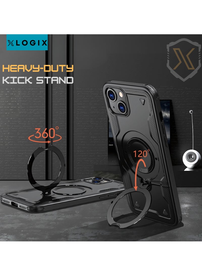 XLogiX for iPhone 15 Armoured Case with Built-in Kickstand | Heavy-Duty Protection | Shockproof | Slim Design | Compatible with MagSafe Accessories, ArmourX Series for iPhone 15 - BLACK - Image 4