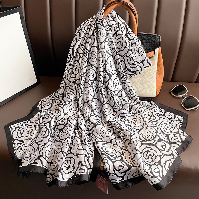 New Summer Lotus Yourou Yarn Long Scarf Shawl Scarf Sunscreen Li Jin Forged Printing Baotou Scarf Direct Selling Grey 