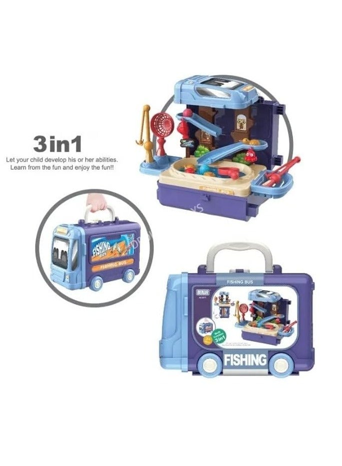 Toy Box Suitcase Fishing Bus Game 3in1 Table Toys Ride Fishing Fish Catching Game Kids With Fishing Tools & Accessories  - Image 5