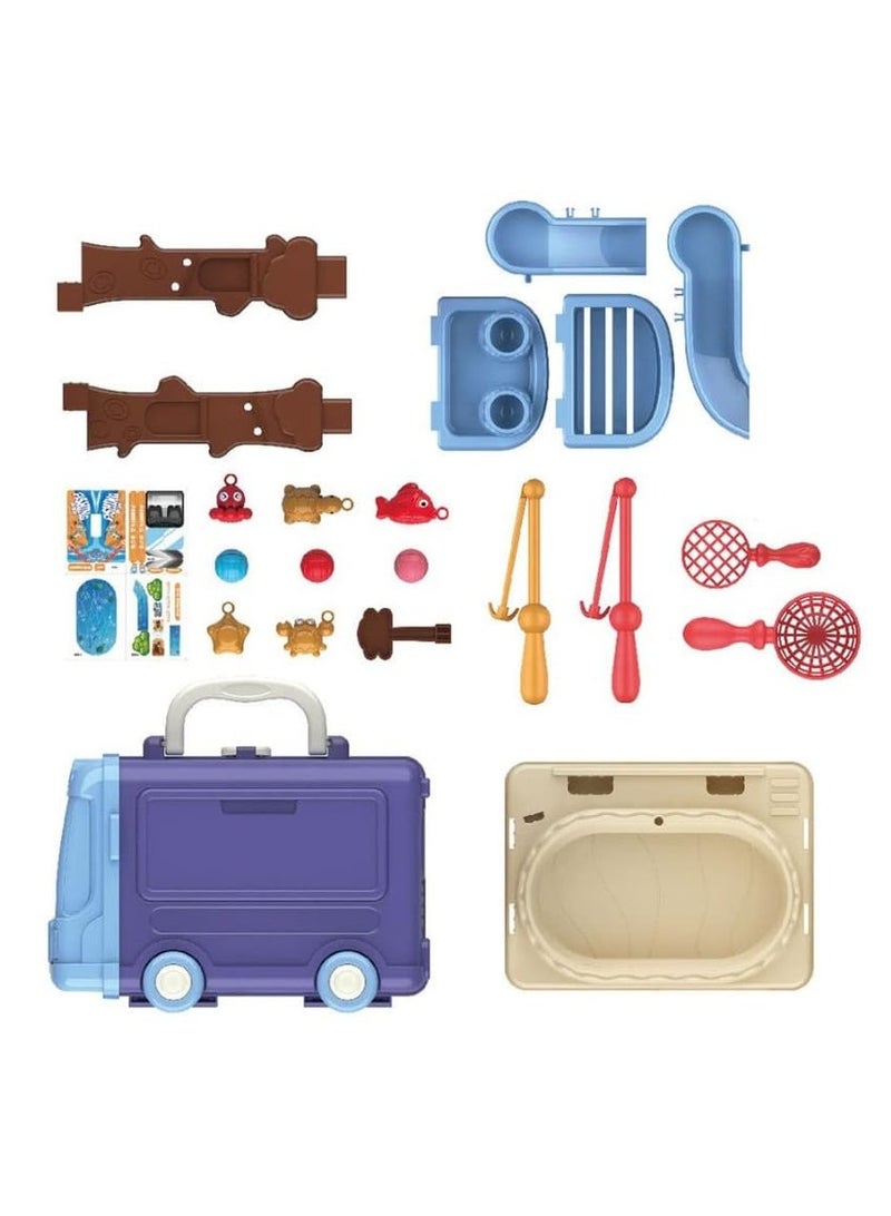 Toy Box Suitcase Fishing Bus Game 3in1 Table Toys Ride Fishing Fish Catching Game Kids With Fishing Tools & Accessories  - Image 2