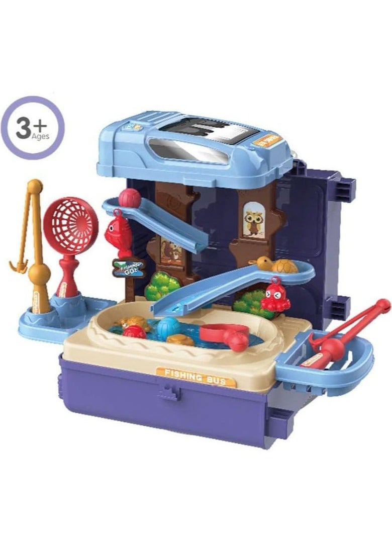 Toy Box Suitcase Fishing Bus Game 3in1 Table Toys Ride Fishing Fish Catching Game Kids With Fishing Tools & Accessories  - Image 4