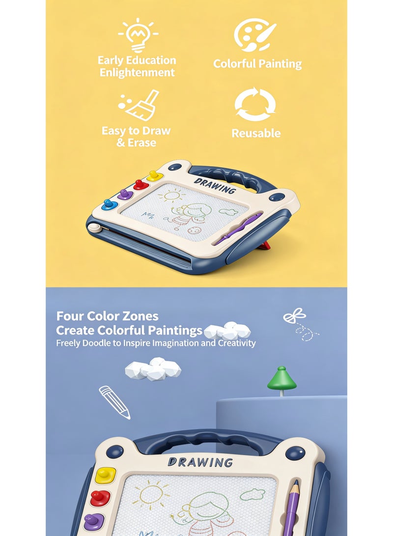 Kids Large Size Table Style Magnetic Drawing Board, Sky Blue with 4 Stamps, Erasable Doodle & Writing Board Early Educational Toy - Image 4