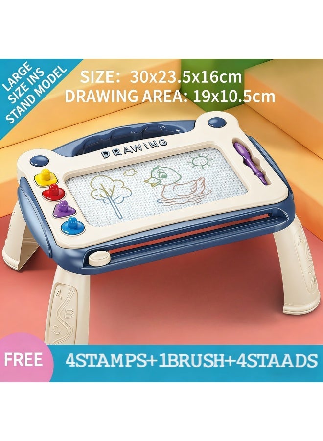 Kids Large Size Table Style Magnetic Drawing Board, Sky Blue with 4 Stamps, Erasable Doodle & Writing Board Early Educational Toy - Image 2