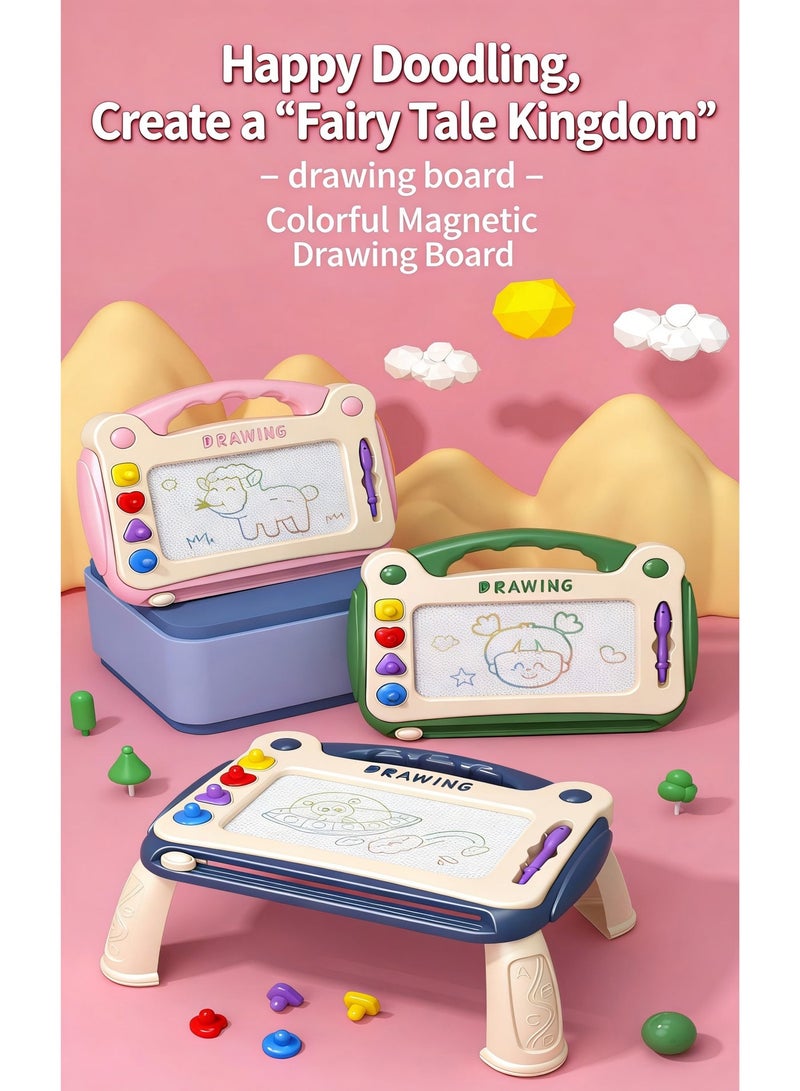 Kids Large Size Table Style Magnetic Drawing Board, Sky Blue with 4 Stamps, Erasable Doodle & Writing Board Early Educational Toy - Image 1